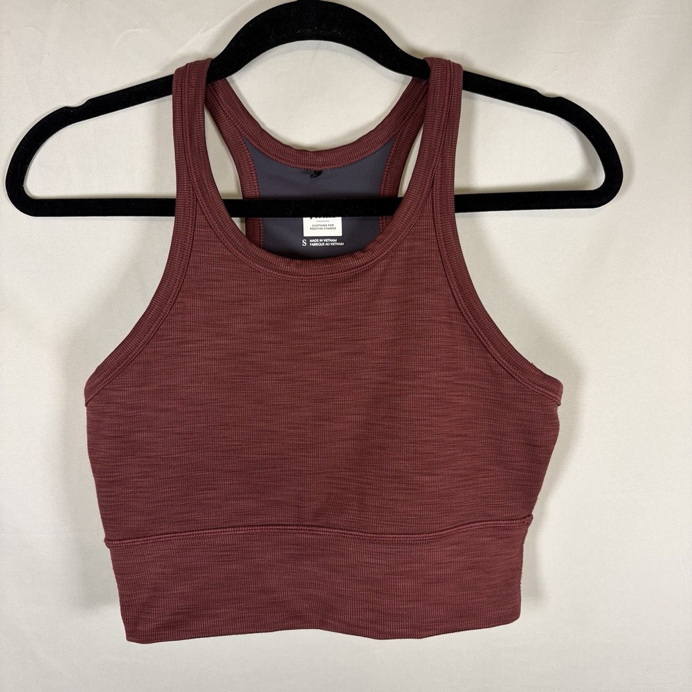 PrAna Womens Small Ribbed Becksa Bralette Racerback High Neck Crop Maroon Red